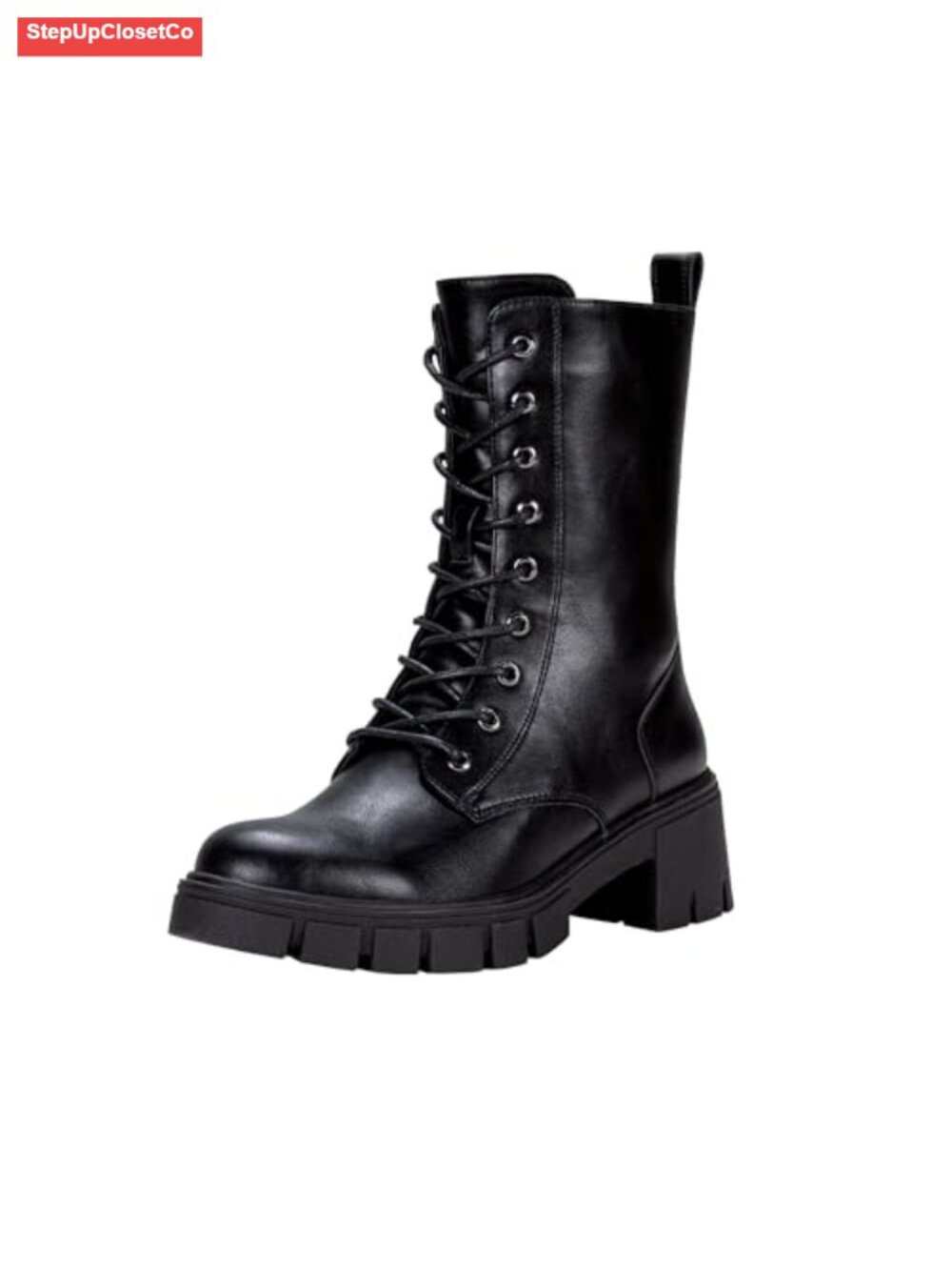Women's Mid Calf Combat Lace Up Chunky Platform Boots